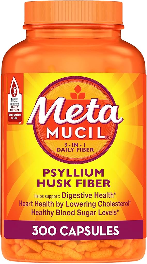 Metamucil, Psyllium Husk GLP-1 Friendly Fiber Capsules, 300 Capsules, 3-in-1 Fiber Supplement, Daily Psyllium Husk Fiber Capsules Help Support Digestive Health by Promoting Regularity*