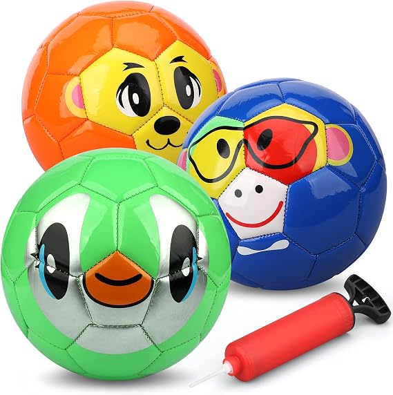 Dilabnba Kids Mini Soccer Balls, 3PCS Toddlers Football Toys, Soft Sport Indoor Outdoor Ball for Girls Boys 3-8 Years Old with Pump, Parties and Operation Christmas Child Shoebox