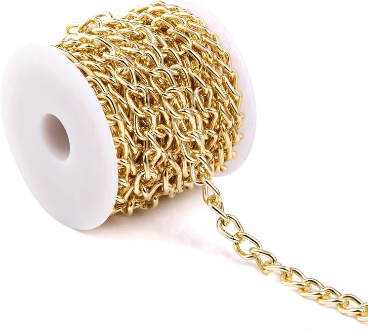 16.4 Feet Gold Brass Curb Chain Twisted Bulk with Spool for Jewelry Making