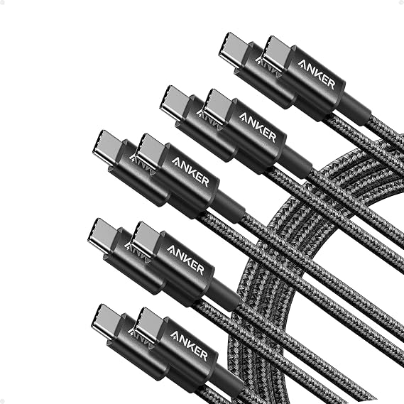 Anker USB C to USB C Charger Cable, 60W (3A) New Nylon (6 ft/1.8m, 5-Pack)