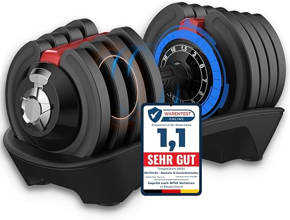 DH FitLife 18/24kg verstellbare Hanteln Set 12 Stufen Kurzhanteln 12-in-1