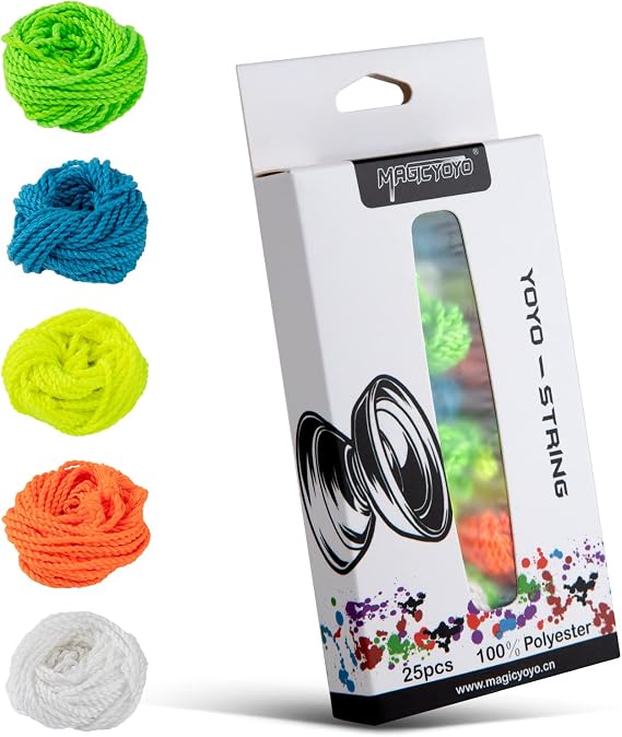 MAGICYOYO 100% Polyester Professional Yoyo Strings for Responsive and Non Responsive Yoyos - Pack of 25,Blue, Green, White,Yellow, Orange