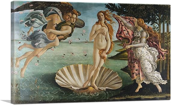 ARTCANVAS The Birth of Venus 1485 Canvas Art Print Stretched Framed Painting Picture Poster Giclee Wall Decor by Sandro Botticelli - 18" x 12" (1.50" Deep)