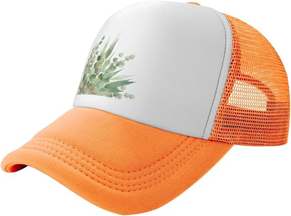 Fresh Sage Green White Breathable Mesh Trucker Hat Comfortable Sponge-Lined Front & Adjustable Fit for Outdoor & Casual Wear Orange