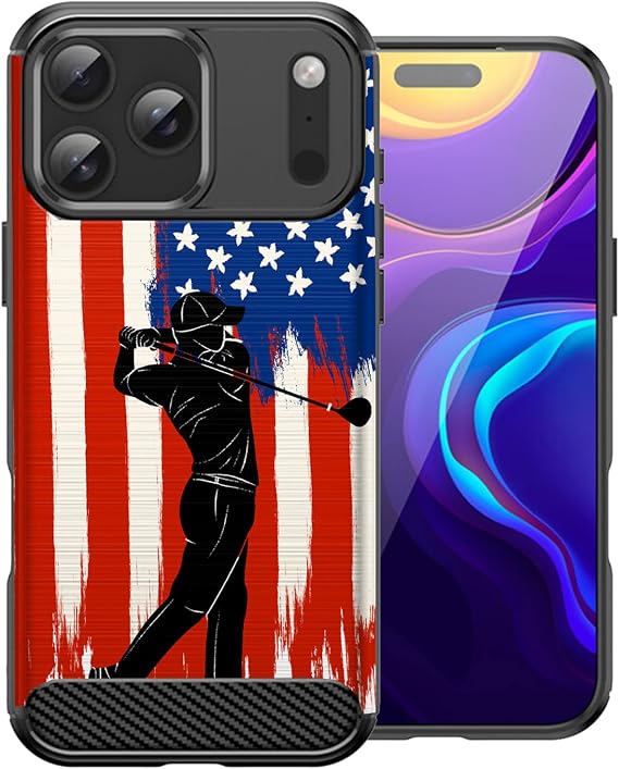 CasesOnDeck Case Compatible with [Apple iPhone 17 Pro/iPhone 17 PRO Case] Slim TPU Carbon Fiber Accent Scratch and Drop Protector USA Sporst Flag Theme -Golf