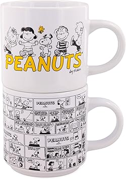 Peanuts Comic Panels 2-Piece Ceramic Stackable Mug Set | Coffee Cups For Beverages | Each Holds 13 Ounces