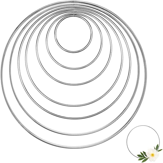 Metal Hoops Floral Macrame Metal Rings 7 Pcs Wreath Ring Wreath Dream Catcher Hoops for DIY Craft Crochet Wedding (5-20cm)