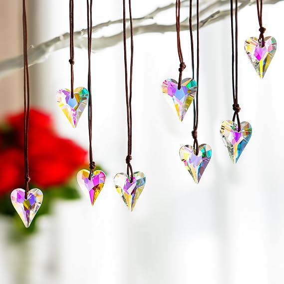 12PCS Crystal Sun Catcher Prisms, Heart Hanging Chandelier Ornaments | Glass Prism Rainbow Maker for Lamp, Windows, Balcony, Kitchen, Garden, Christmas Wedding Party Decor