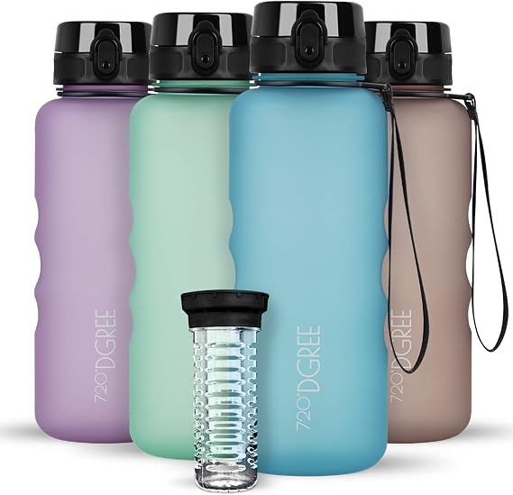 720°DGREE ‘uberBottle’ Water Bottle 350 ml 500 ml 650 ml 1 Litre softTouch with Fruit Container Leak-Proof BPA-Free Slim for Children School Sports Bike Gym Fitness Outdoors