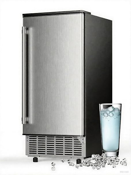 Feelfunn Commercial Ice Maker Machine - Stainless Steel Undercounter Ice Maker with Self-Cleaning, 24H Timer, Ideal for Home Bar Office Restaurant
