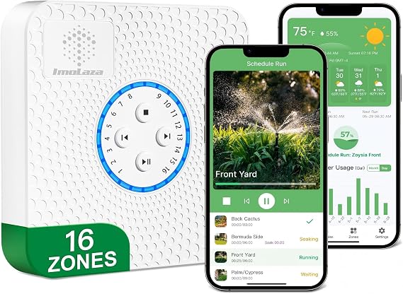 Smart Sprinkler Controller Evapotranspiration Master: 16 Zones WiFi Irrigation Controller with Automated Watering and App Control, Save Water Through Rain, Freeze, Wind and Saturation Skip