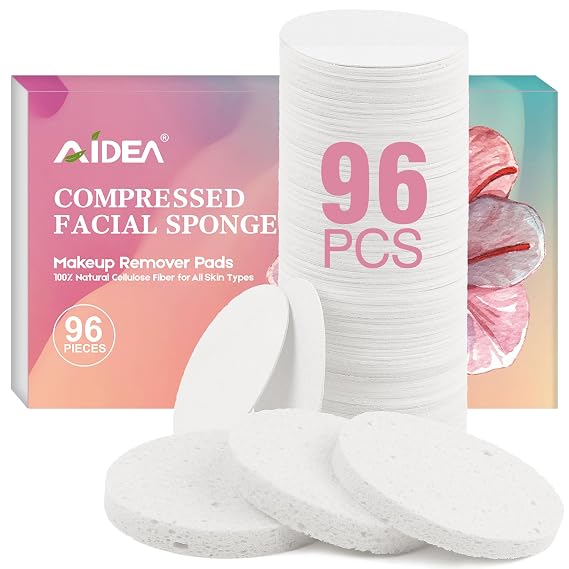 AIDEA Compressed Facial Sponges 96Count, Face Sponges for Cleansing, White | Face Pads, Cellulose Cosmetic Makeup Sponge for Facial Cleansing, Exfoliating, Makeup Removal, Travel Essentials