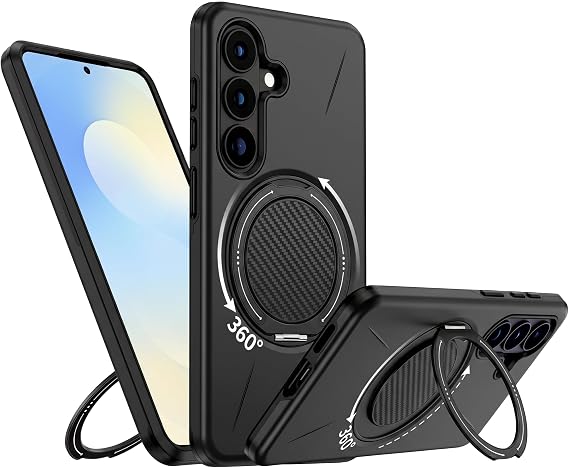 Rongep [Mag-Forge] Samsung Galaxy S25 FE için Kılıf 360° Dönebilen Standlı [MagSafe ile Uyumlu] S25 FE Koruyucu Güçlü Manyetikli PC+TPU Tasarım Darbelere Dayanıklı Samsung S25 FE Kılıfı (Siyah)