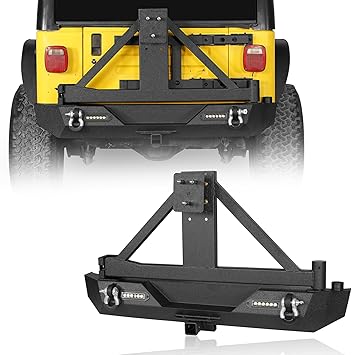 u-Box Wrangler TJ Rear Bumper w/Tire Carrier for 1987-2006 Jeep TJ YJ Wrangler Different Trail Texture Steel Bumper w/Receiver Hitch & LED Lights