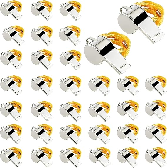OBKJJ 35 Pack Stainless Steel Coach Whistle with Lanyard Loud for Referees