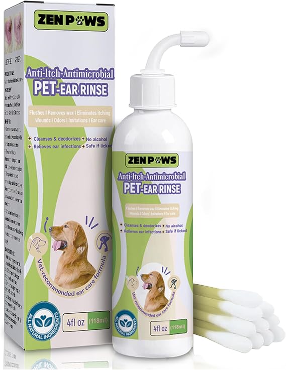 Zenpaws Dog and Cat Ear Cleaner Solution Ear Drops - Advanced Veterinary Recipe. Remove Wax and Build up and Relieve Itchiness - Alcohol-Free