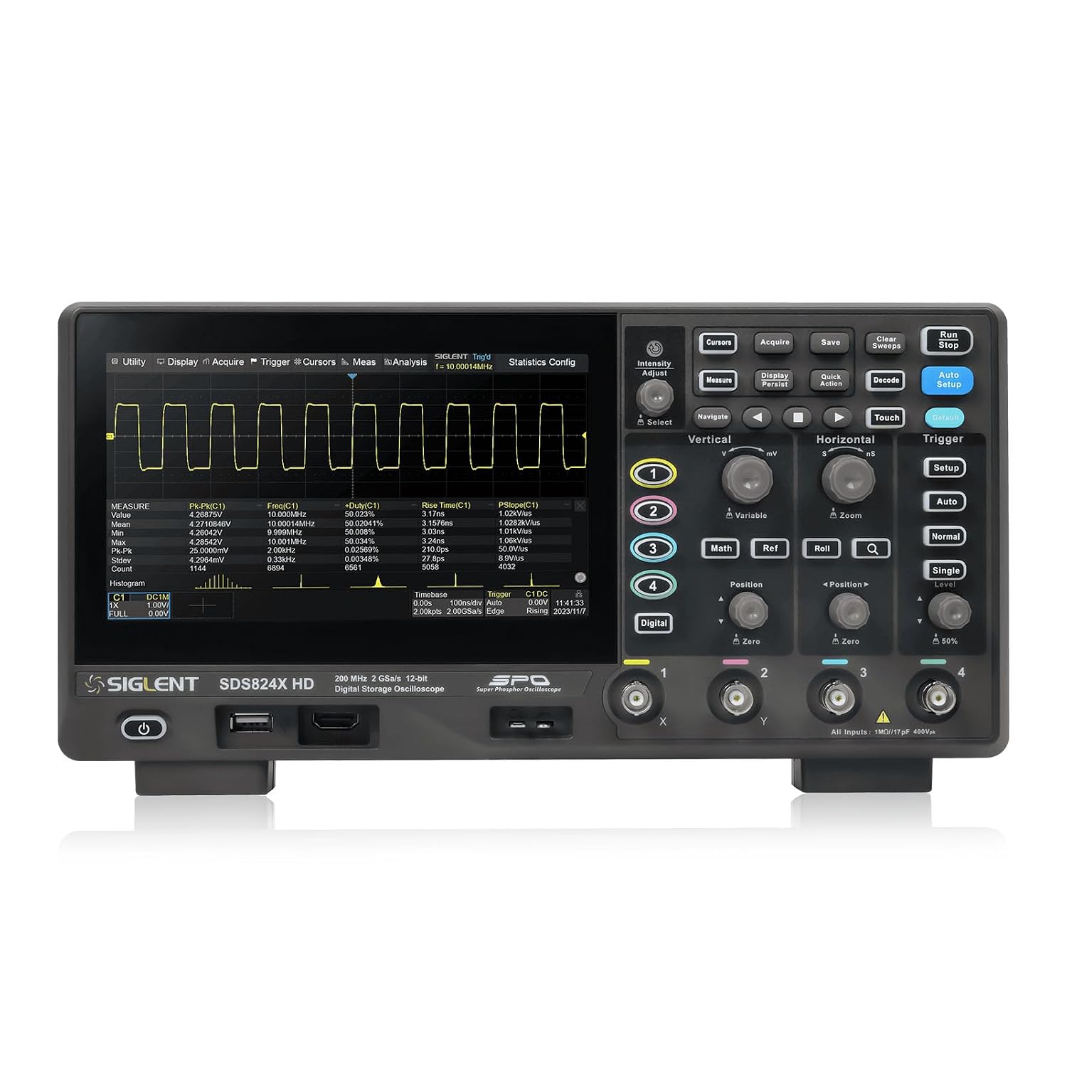 SIGLENT Digital Oscilloscope SDS802X HD 70MHz Frequency Band  12 bit Vertical Resolution  Maximum 2 GSas Sample Rate  2 Analog Channels  50 Mpts Maximum Memory Length  500,000 Wfmss Waveform