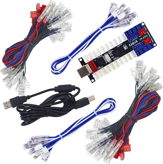 SJ@JX 2 Player LED Arcade USB Encoder Board Zero Delay Game Controller Light DIY Kit 20x Button Cable 2x Joystick Cable for Retro Pie PC MAME Raspberry Pi