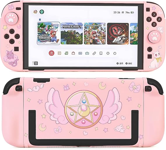 Protective Shell Compatible with Switch 2, Cute Slim Case for Switch 2, Anti-Scratch and Shock-Absorption Design Cover Skin - Sailoe Moon (Pink)
