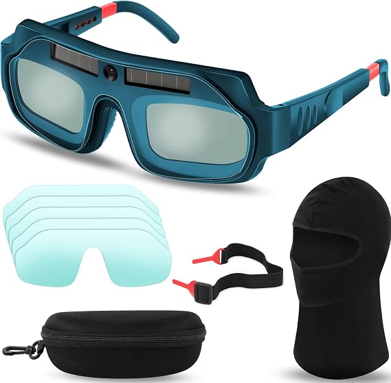 Tellegloww 1 Set Auto Darkening Welding Glasses with Replacement Lenses, Solar Welding Goggles for Tig Mig Mma Plasma Cutting