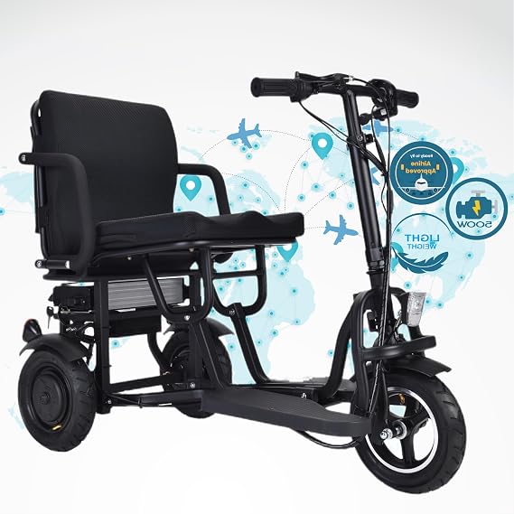 Folding Mobility Scooter, 3 Wheel Motorized Scooter - Lightweight Portable, Travel Scooters for Adults, Loads 280lbs, Only 49lbs15mi Range- Black