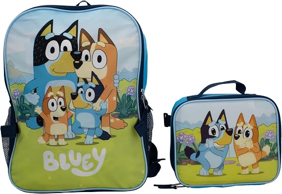 BLUEY 2 Piece Backpack Set, Pre school Girls & Boys 16" Travel Bag, Blue