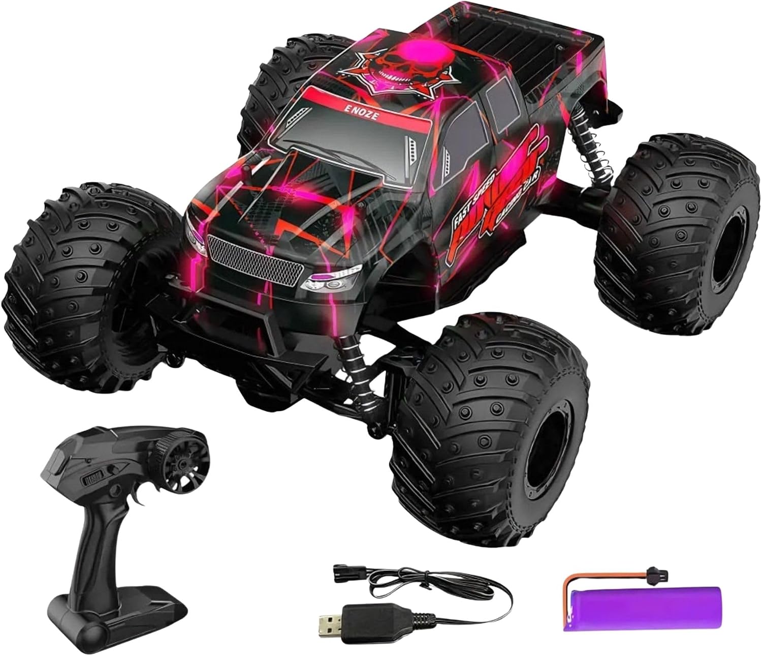 2.4GHz Uzaktan Kumandalı Full Fonksiyon 20 Km Hız LED Işıklı Şarjlı Rock Crawler Arazi Aracı - Büyük Tekerli Kumandalı Rc Kamyonet Kırmızı