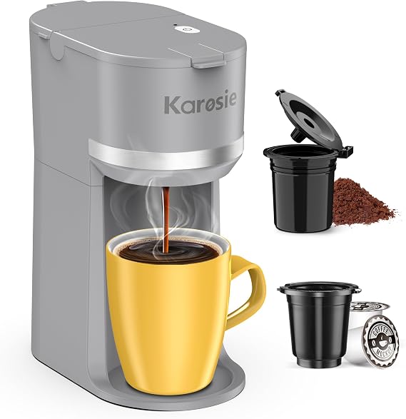 Single Serve Coffee Maker,6-12 oz Brew Sizes One-Button Small Coffee Maker with Descaling Reminder,Grey,9.15 Inches
