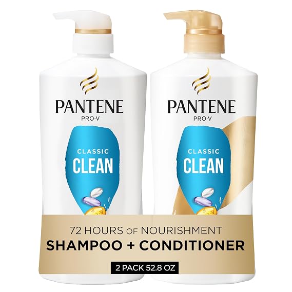 Pantene Shampoo & Conditioner Set, Classic Clean - Pro-V Nutrients for Dry, Color-Treated Hair, Healthy Looking Hair Every Wash, Antioxidant-Rich, 52.8 Oz Total + Miracle Rescue Shot (0.5 Oz)