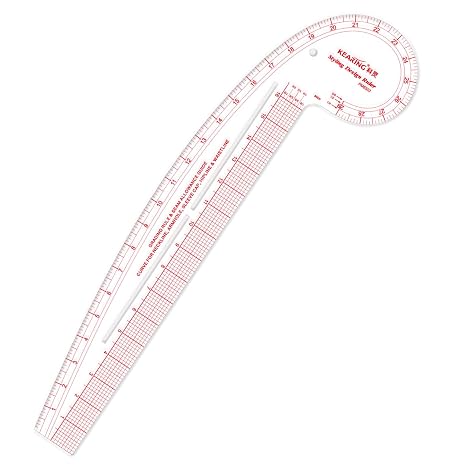 KEARING 29" Styling Design Ruler - Clear Acrylic French Curve Sewing Tool | Rigid 3mm clear acrylic 4-in-1 design ruler with sandwich line scale. 29" curve & 16" straight edge for pattern grading