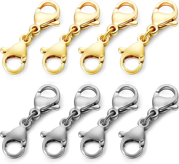 OHINGLT Double Lobster Clasp Necklace Extender Connector Bracelet Extension, Gold and Silver Lobster Claw Clasps for DIY Jewelry Making
