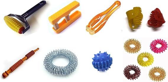 ACS / ACM Acupressure Health 8 in 1 Kit Body Roller, Palm Exerciser, Finger Massager, Sujok Rings, Spring, Ball, Thumb Pad, Bracelet Acupressure (8 In 1) Health Kit Plastic, Metal by ACS / ACM
