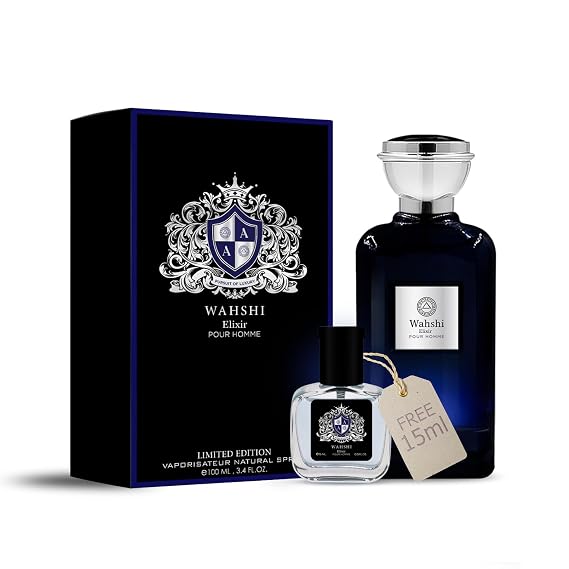ARIS Wahshi Elixir Pour Homme Premium Eau de Parfum Long-Lasting Woody Oriental Fragrance for Men 100mL Perfume Spray with Bonus 15mL Perfume Sample (Randomly Selected)
