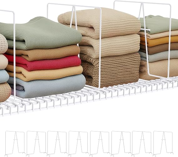 Supforce 8 Pack Wire Shelf Dividers for Closet, 12 x 12in, Bright White
