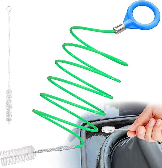 78 Inch Long Auto Sunroof Cleaning Tool with 1 PC 7.9 Inch Drain Brush | Flexible Wire Shaft Clears Narrow Drains, Soft Nylon Bristles Remove Sludge, for Auto, Fish Tank and Household Pipes
