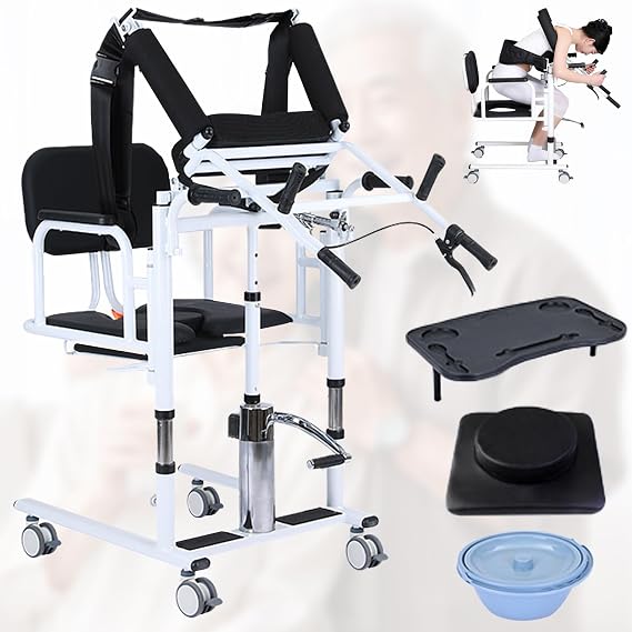Hydraulic Patient Lift Transfer Chair with 360 Rotating Seat,Adjustable Height Sit to Stand Lift,Load-Bearing 441lb,Soft High Back & Comfortable Seat Board,for Elderly and Disabled (Black)
