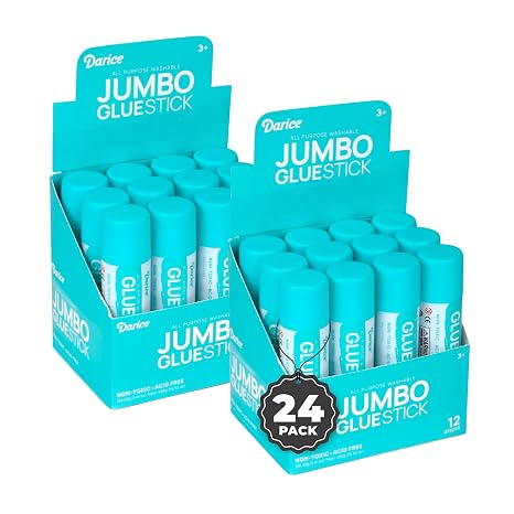 Darice Jumbo Glue Sticks, 1.4 Oz (40g) All-Purpose Washable School Glue for Crafts, Paper, Fabric Clear Drying, Acid-Free & Non-Toxic Bulk Classroom Supply (24 Pack)