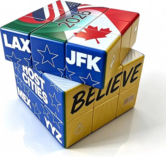2026 World Soccer Cup 3x3 Cube Puzzle, Unique Football Souvenir Featuring Host Cities & Believe Design, End of Season Soccer Gifts, Coach Desk Decor & Team Party Favors