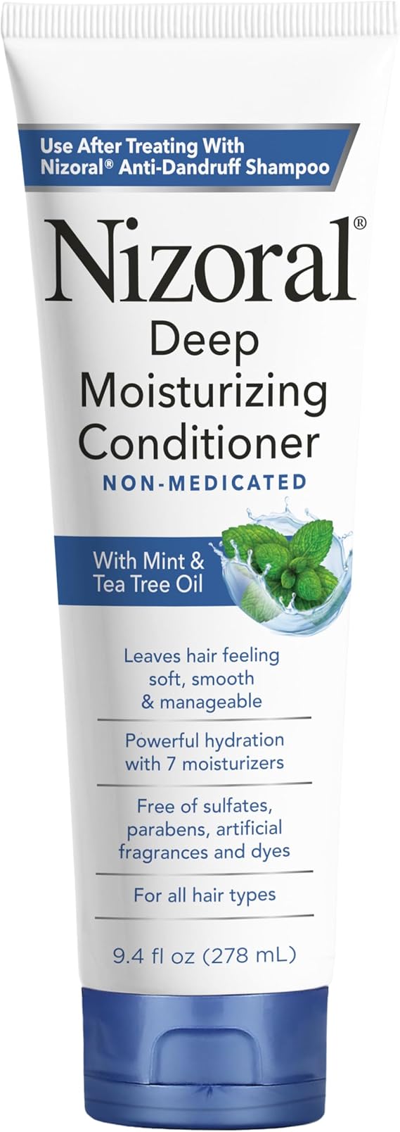 Nizoral Deep Moisturizing Conditioner with Mint & Tea Tree Oil for All Hair Types - Free of Sulfates, Parabens, Artificial Fragrances and Dyes, 9.4 oz