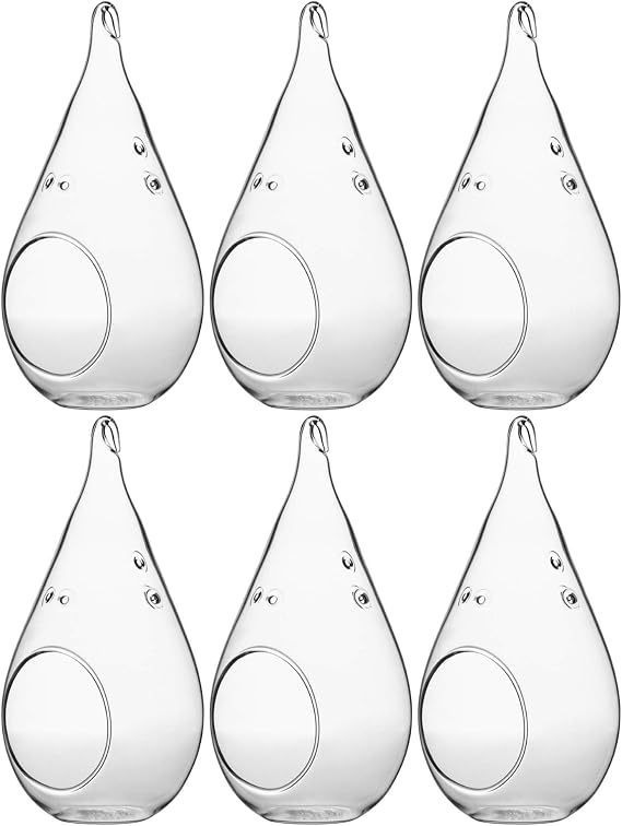 WGV Glass Hanging Plant Terrarium Bulk, Width 3.5", Height 7", Teardrop DIY Air Succulent Planter Clear Tea Light Votive Candle Holder, Wedding Event Office Home Outdoor Decor, 6 Pieces