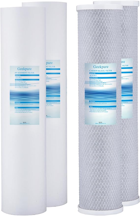 Geekpure 20 Inch Whole House PP and Carbon Filters-4.5 x 20 Inch-5 Micron