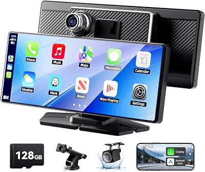 TERUNSOUl Carplay Screen for Car, 8.1 HD Portable Touch Screen Car Stereo with Android Auto, 4K Dash Cam, 1080P Backup Camera, GPS Navigation, Mirror Link, Bluetooth, AUX, FM Transmitter