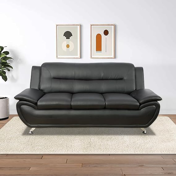 Leather Sofa Set,Leather Couches for Living Room Furniture Sets, 80" Sectional Sofa for Living Room/Office/Apartment(A-Black)