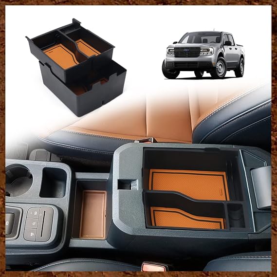 Muslogy Two-Layer Console Organizer for 2022+ Ford Maverick (Light Brown)
