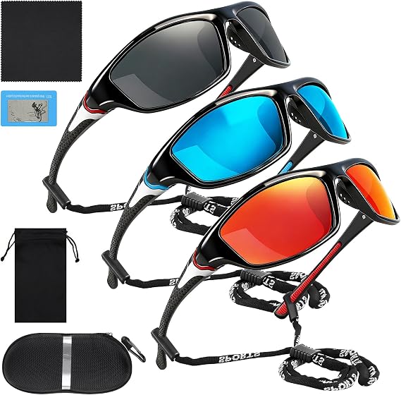 3 Pack Polarised Cycling Sunglasses Goggles UV400 Wrap Around