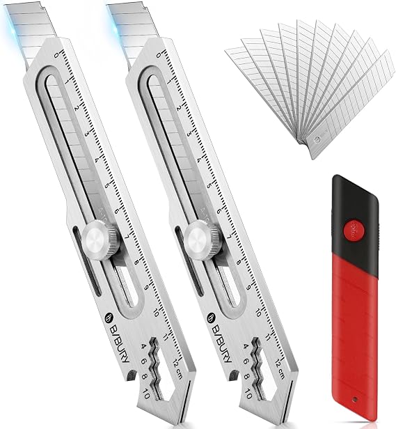 BIBURY 2 Pack 18mm Retractable Utility Knife, Stainless Steel Box Cutter