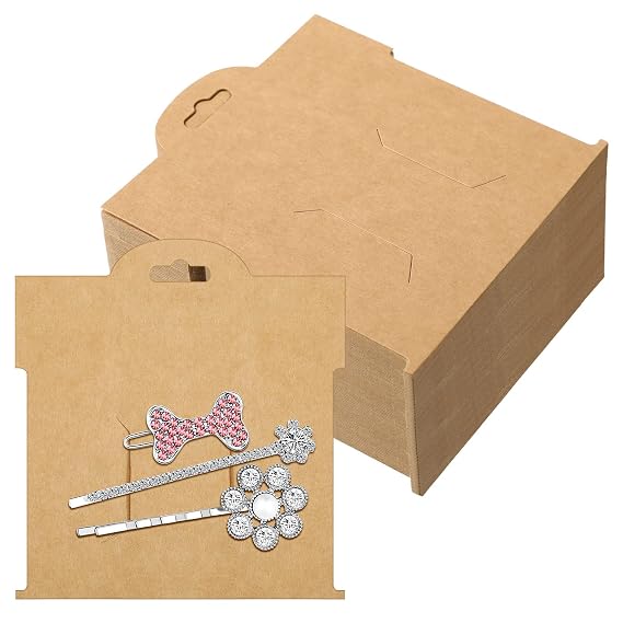 50 Pcs Hair Clip Display Cards 4.75 x 5.25 Inch Kraft Hair Bow Holder Cards Brown Bow Display Rectangular Clip Collecting Cardboard for Barrettes Jewelry Organizing Accessories