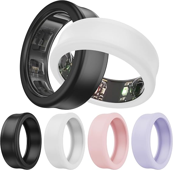 DDJ Ultra Thin Cover for Samsung Galaxy & Smart Rings - 4 Pack Ring Protector Size Kit Anti-Scratch Silicone Size 5/6/7/8/9/10 White/Pink/Purple/Black