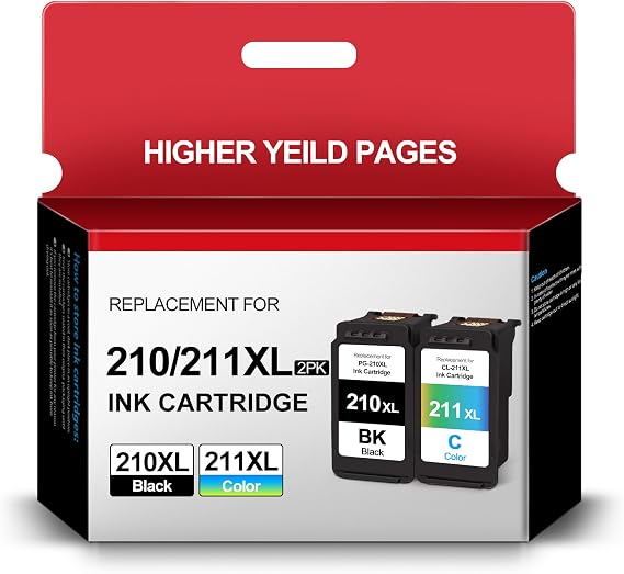 210XL and 211XL Ink Cartridges Replacement for Canon PG-210XL CL-211XL for Pixma IP2702 MX410 MP495 MP230 MP240 MP280 MX340 MX350 MX360 (1 Black 1 Tri-Color)