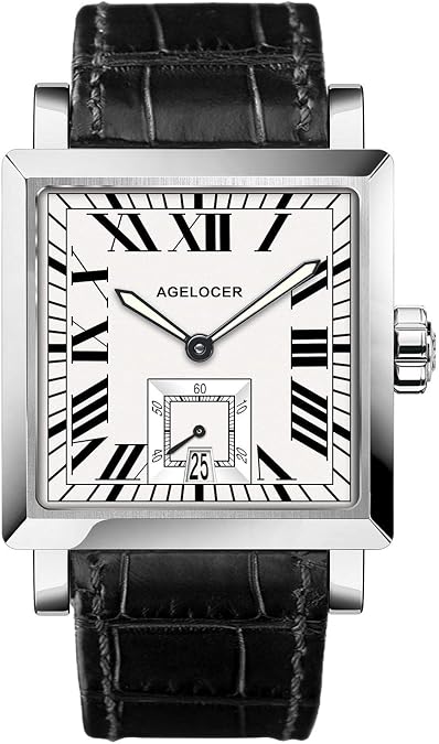 AGELOCER Men's Watch Mechanical Calendar Luminous Analog Wristwatch Man Square Rome Dial Luxury Watches